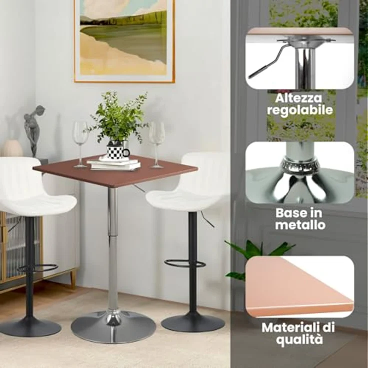 WeHome - Bartisch, hoher Couchtisch, höhenverstellbarer Couchtisch, quadratischer oder runder Tisch, Küchentisch (Brown, Quadrat) – Bild 5