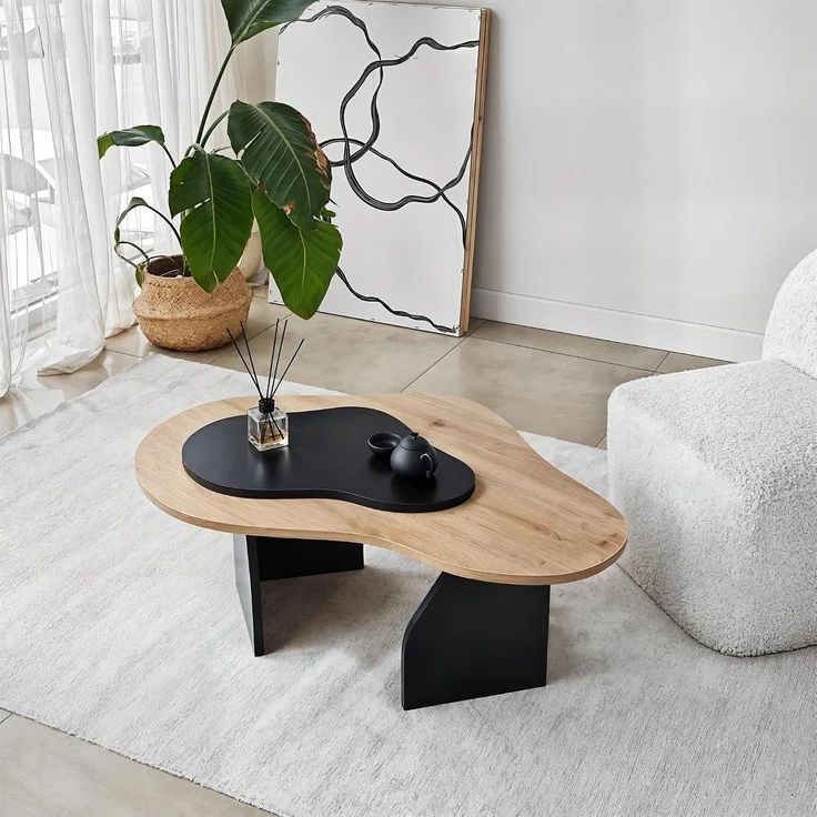 Stylish Coffee Table, Sapphire Oak & Black, 105 x 35 x 65 cm | 100% Melamine Coated Particle Board, 18 mm Thickness | Abstract Design for Modern Living Spaces – Bild 2