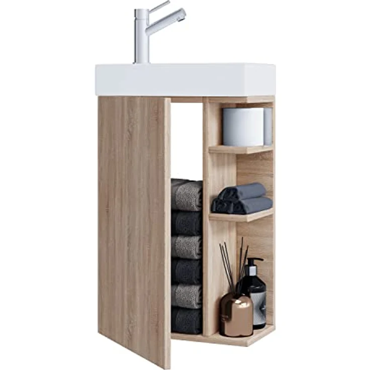 VCM Badmöbelset Lumia, 2-tlg Gäste WC Set mit Waschplatz und hochwertigen Keramikwaschbecken, schmal, ca. H. 70 x B. 40 x T. 22 cm – Bild 1