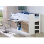 Relita 'Ponny' Stauraum-Hochbett inkl. Rollrost, mit Schreibtisch und 3 Schubladen, 90x200 cm, Natur / Weiß