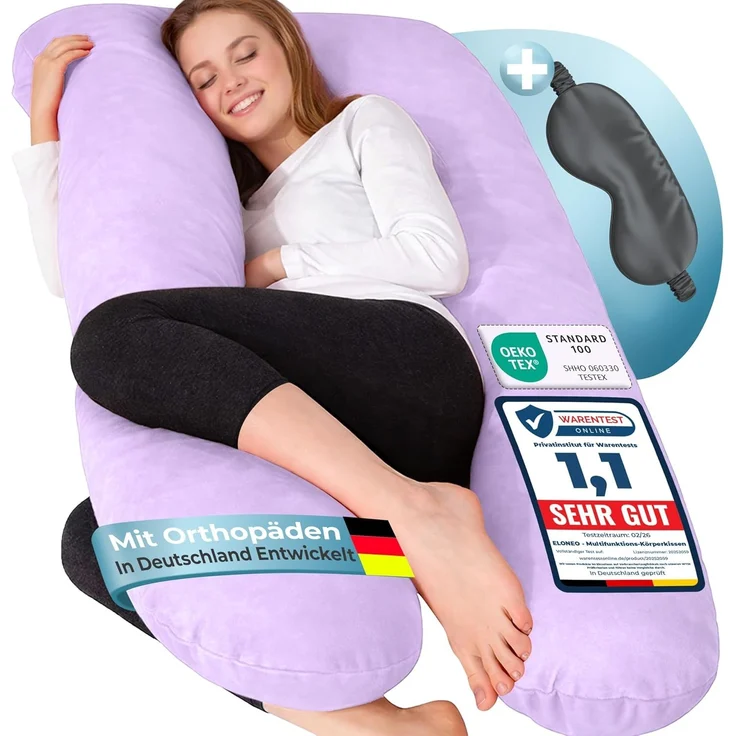 ELONEO Seitenschläferkissen XXL - Multifunktionskissen mit Bezug, formstabil, druckentlastend, bequem – Bild 1