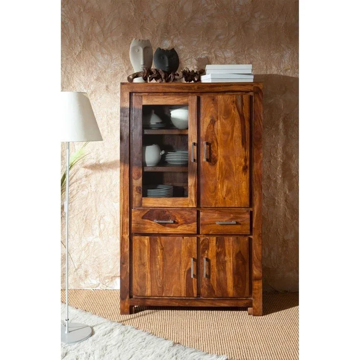 Massivmoebel24 Standvitrine (Vitrine Sheesham 90 x 45 x 148 life honey lackiert METRO LIFE #103) – Bild 3