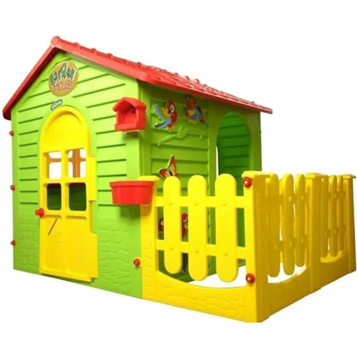 Mochtoys 5907442108392 Spielhaus für drinnen und draußen mit Zaun, Gartenhaus Kind