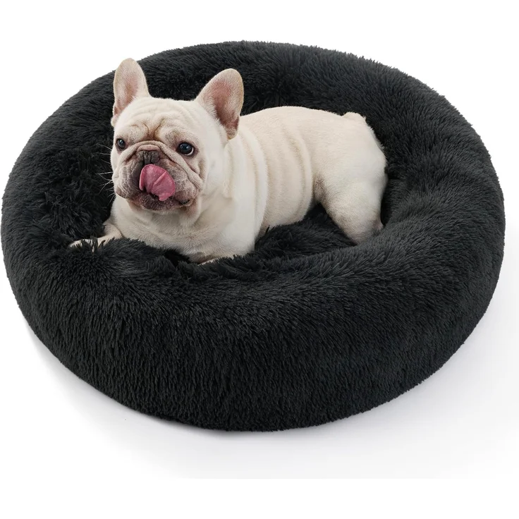 BEDSURE Katzenbett waschbar Flauschiges Hundebett - Ø 70 cm Katzenschlafplatz für Katzen und Hunde, plüsch Katzenkissen rund Kuschelbett, Dunkelgrau