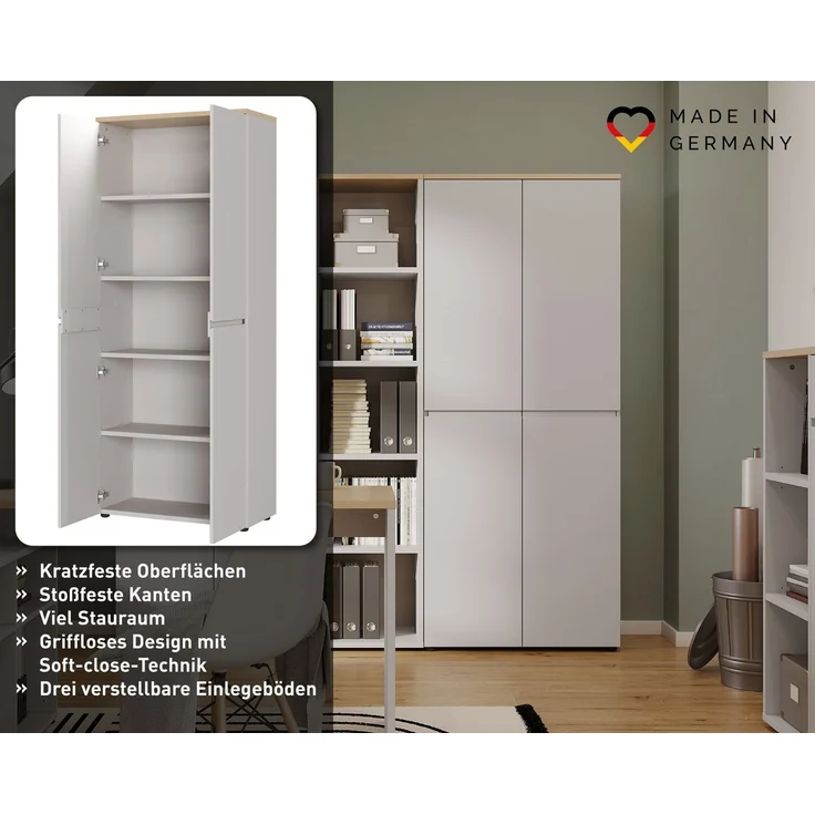 GERMANIA Aktenschrank Lissabon (1-St) 80 x 197 x 40 cm, verstellbare Böden, Soft Close, Made in Germany – Bild 3