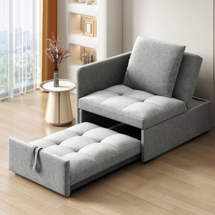 2-Sitzer Schlafsofa B 177 x T 68 x H 65 cm, aus Leinenstoff, 3-in-1 mit verstellbarer Rückenlehne – Bild 4