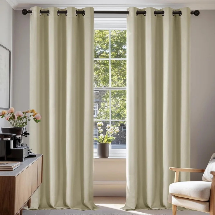 Deconovo verdunklungsgardine Ösenvorhang lärmschutzvorhang Thermovorhang Kälteschutz thermo gegen Kälte Thermogardine Hitzeschutz, 270x140 cm(HöhexBreite), Beige, 2er Set – Bild 1