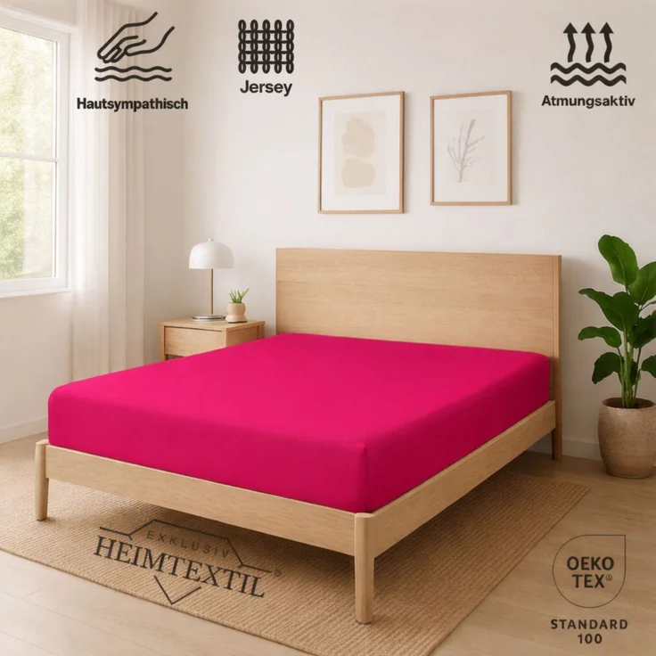 EXKLUSIV HEIMTEXTIL Jersey Spannbettlaken Premium 140 x 200 cm Pink 100% Baumwolle Öko - Tex Zertifiziert Bed-Sheet Bettlaken Spannbetttuch Topper Leinentuch – Bild 2
