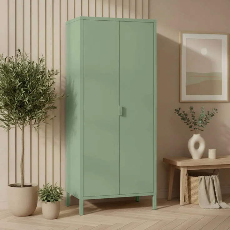 skølm 'Ituri' Kleiderschrank, Metall, 170x45x80 cm, mintgrün, Garderobe mit 4 Fächern und 2 Kleiderstangen – Bild 7