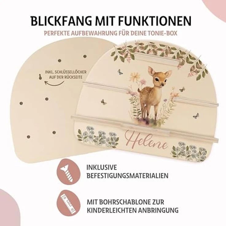 Kidsmood - Tonie Regal für Kinderzimmer, personalisiert mit deinem Namen - magnetisches Wandregal für Tonie Hör-Figuren & Tonie-Box - Rehlein – Bild 3