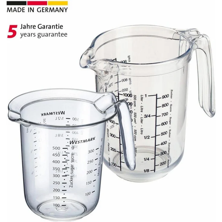 WESTMARK Messbecher Set 2tlg, Messkannen 0,5 l und 1 l, mehrsprachige Messskalen, Gerda, SAN – Bild 4