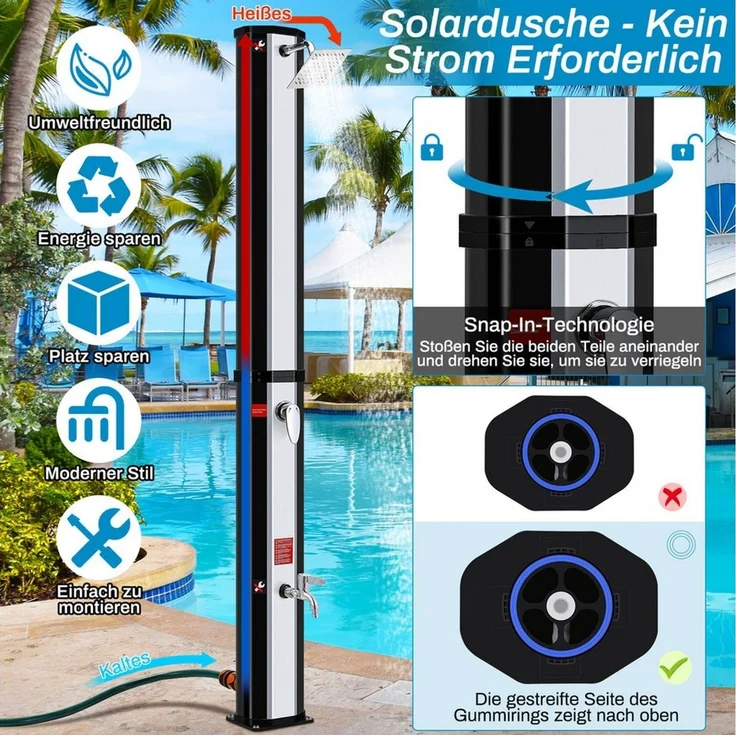 TLGREEN Solardusche Gartendusche ohne Strom mit 360° Oberkopf-Duschkopf & 210D Schutzhülle (40L Pooldusche Campingdusche bis 60°C warmes Wasser, mit unabhängigem Wasserhahn & Gartenschlauch-Anschluss), (ohne Handbrause) – Bild 3