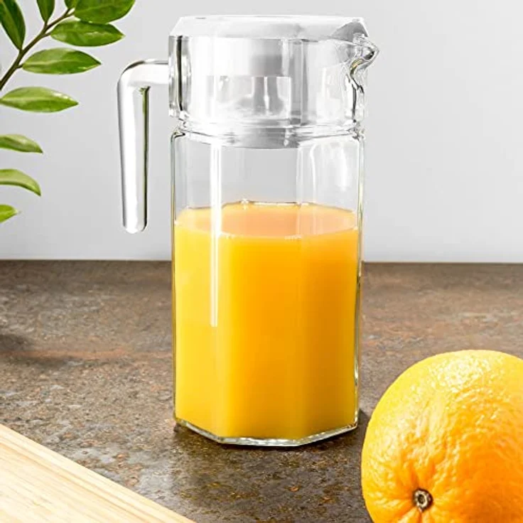 Vilde Glaskaraffe Mit Deckel 1,5 L - Hochwertiger Wasserkrug Aus Transparentem Glas - Praktischer Griff & Konturierter Ausgießer - Ideal Für Wasser/Saft- Spülmaschinenfest & Kühlschrankgeeignet – Bild 2
