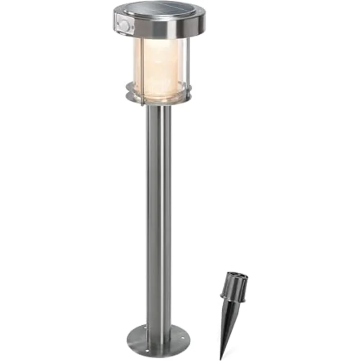 Esotec PIR Solarleuchte Ancona, Duo Color, LED Standleuchte mit Bewegungsmelder, IP44, wetterfest, silber, Höhe 71cm, 2 Betriebsmodi – Bild 1