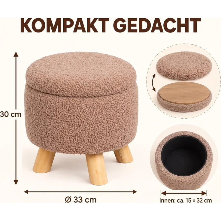 Relaxdays Hocker mit Stauraum Teddystoff – Bild 3