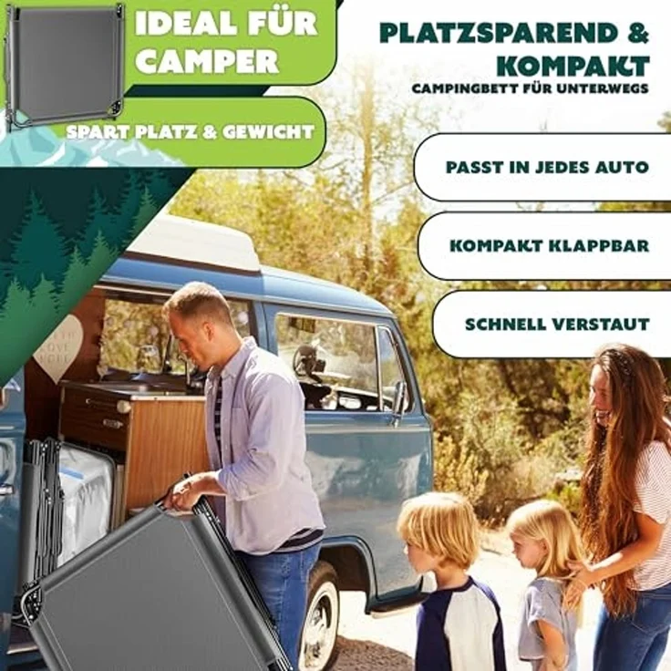 KESSER Campingbett klappbar mit Tragetasche, Nackenkissen, Vakuumtasche & Getränkehalter, Oxford-Gewebe anthrazit / grau, 68 x 190 x 30 cm – Bild 7
