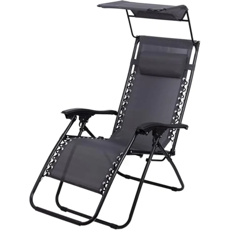 Todeco Liegestuhl klappbar mit Sonnenschutz, Sonnenstuhl mit abziehbare Kissen, Max Belastbarkeit 100kg, Strandliegestuhl leicht, Grau – Bild 2