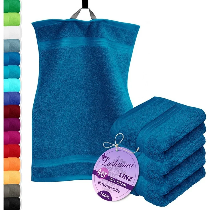 Lashuma Gästehandtücher - Kleine Handtücher Linz, Frottee (Spar-Set, 4-St), Handtücher Petrol Blau 30x50 cm – Bild 1
