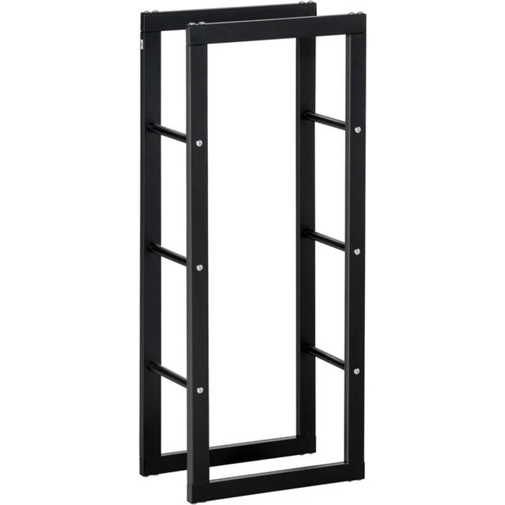 HOMCOM Kaminholzregal Feuerholzregal Kaminholzablage, BxTxH:60x25x100 cm, (Stahl, 1-St, Schwarz), 100kg, Kaminholzhalter Stahl – Bild 3