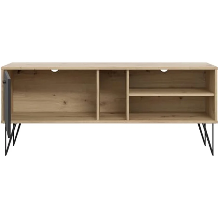 Forte NEYLE TV-Schrank 140, modernes TV-Lowboard, 1 Tür, Holzwerkstoff, Artisan Eiche Holzdekor/Schwarz, 137,8 cm breit x 58,0 cm hoch x 41,5 cm tief – Bild 6