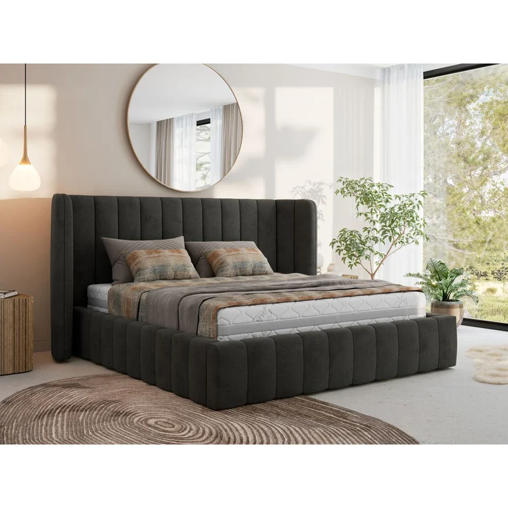 Polsterbett GOLETTA CLASSIC 200 x 200 cm mit gepolstertem Kopfteil, stabilem Bettrahmen, Lattenrost und Bettkasten mit Gasdruckfedern, Doppelbett, zeitloses Design Multipocket Matratze Matratze - Dunkelgrau Velvet - ELORI LUX – Bild 1