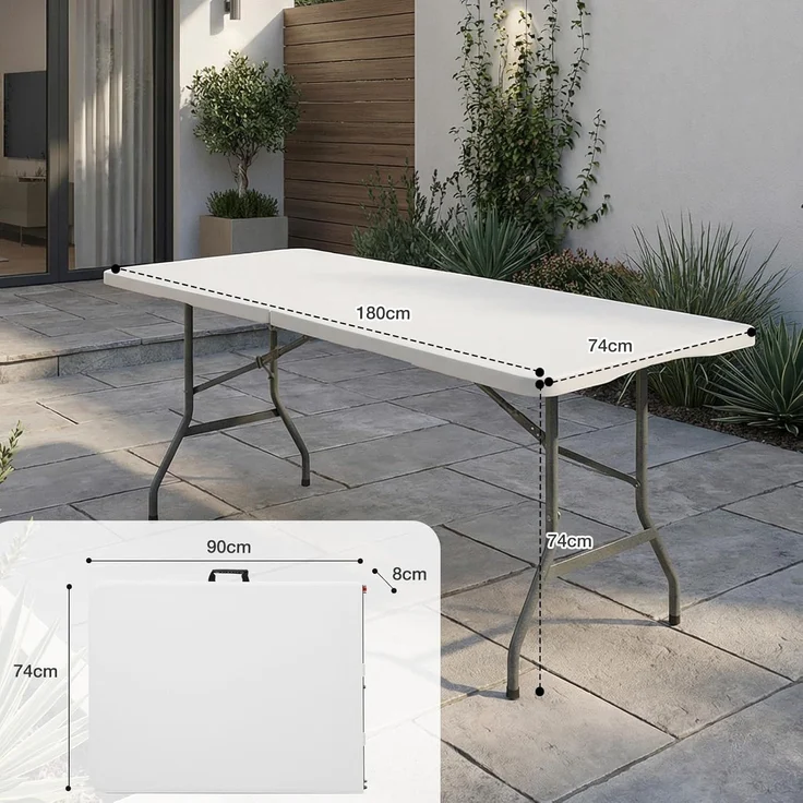 Sekey Buffettisch Tisch Klappbar Kunststoff 180 cm Campingtisch mit Tragegriff Partytisch Klapptisch Gartentisch für Garten Terrasse und Balkon, Weiß – Bild 3