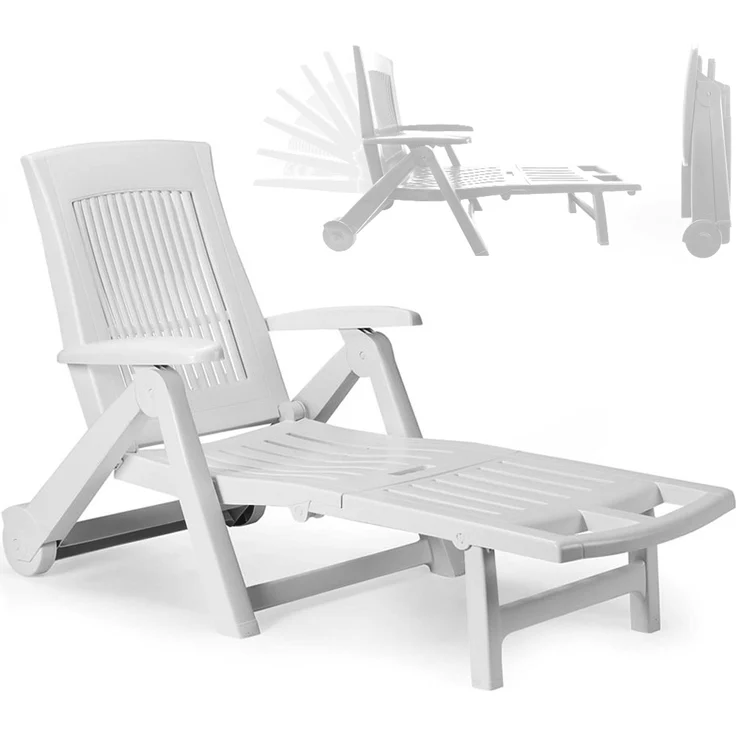 Ambia Garden Zircone Bianco, Klapp- und rollbare Liege in Weiß, verstellbare Rückenlehne, bis 120 kg belastbar, mit Rädern