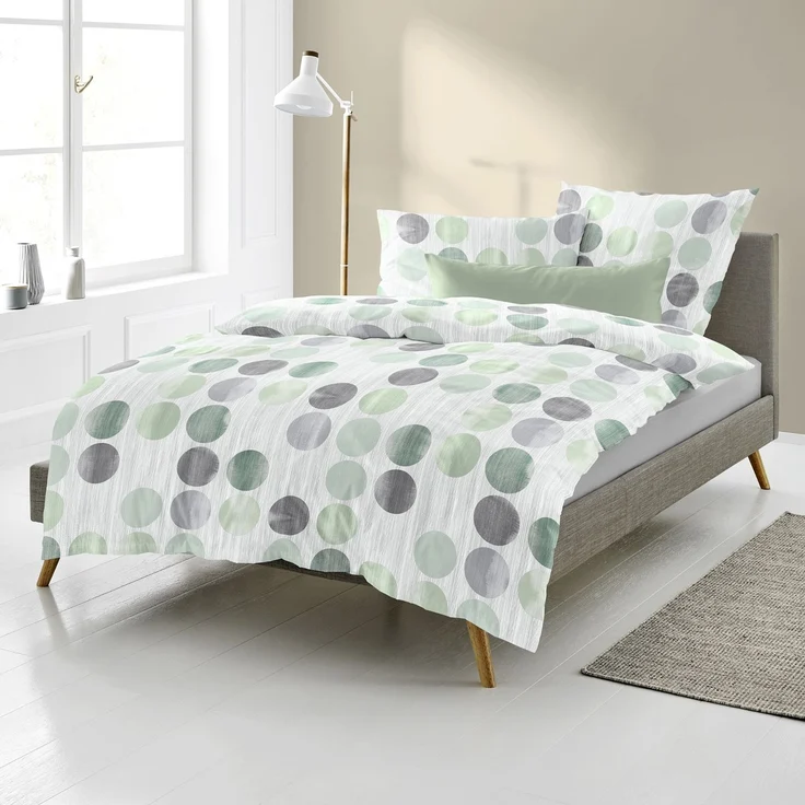 Bettwäsche Bierbaum Biber 4153-30 grün Kreise Dots 135x200 – Bild 1