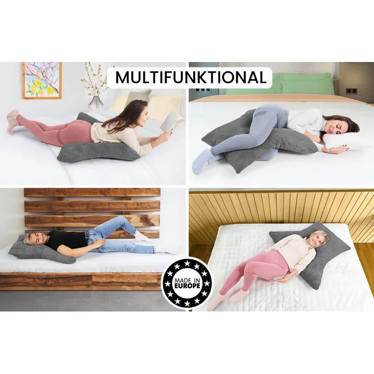 Amilian Schlafkissen - Lesekissen für Bett und Sofa - Seitenschläferkissen - Stillkissen, Seitenschläfer, Rückenlage, Schlafkissen für Seitenlage, Kissen mit Füllung und abnehmbarem Bezug - Stillhilfe