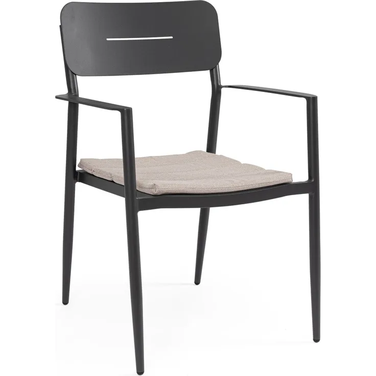 Gartenstuhl Ulbal aus Aluminium, modern stapelbar, anthrazit, inkl. Kissen, wasserabweisend