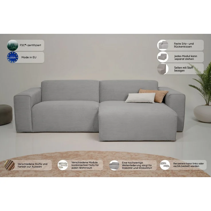 OTTO home Ecksofa Koa, 228 cm, L-Form, Modulsofa in Cord, Chenille, Struktur, Webstoff, Designsofa, weicher Lounge-Sitzkomfort, Welleunterfederung, bodentief – Bild 2