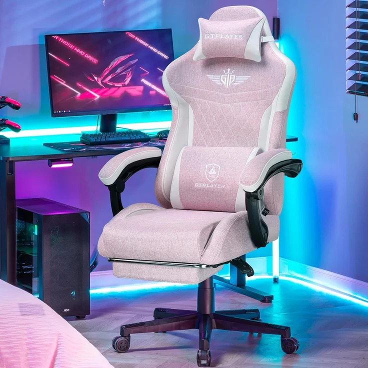 GTPLAYER Gaming-Stuhl Stoff Gaming Chair Ergonomisch Bürostuh PC Stuhl, 150kg Belastbarkeit, Schreibtischstuh mit Federsitzkissen und Fußstütze – Bild 8