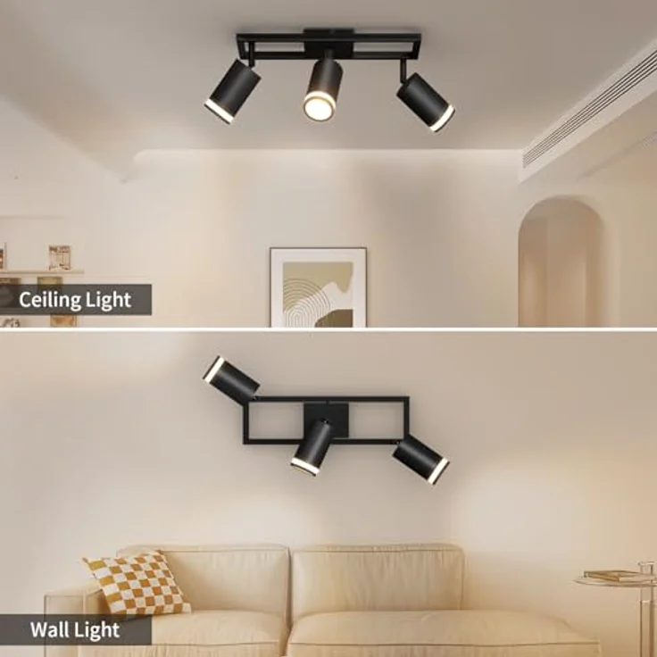Dehobo LED Deckenstrahler 3 Flammig Schwarz GU10, Deckenlampe Strahler Schwenkbar 350°, Deckenspots für Küche Schlafzimmer Wohnzimmer, Nein Leuchtmittel – Bild 8
