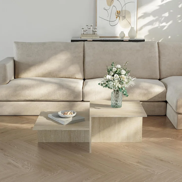 Couchtisch Taniena mit doppelter Tischplatte 100 x 55 x 35 cm Travertin [en. casa] – Bild 7