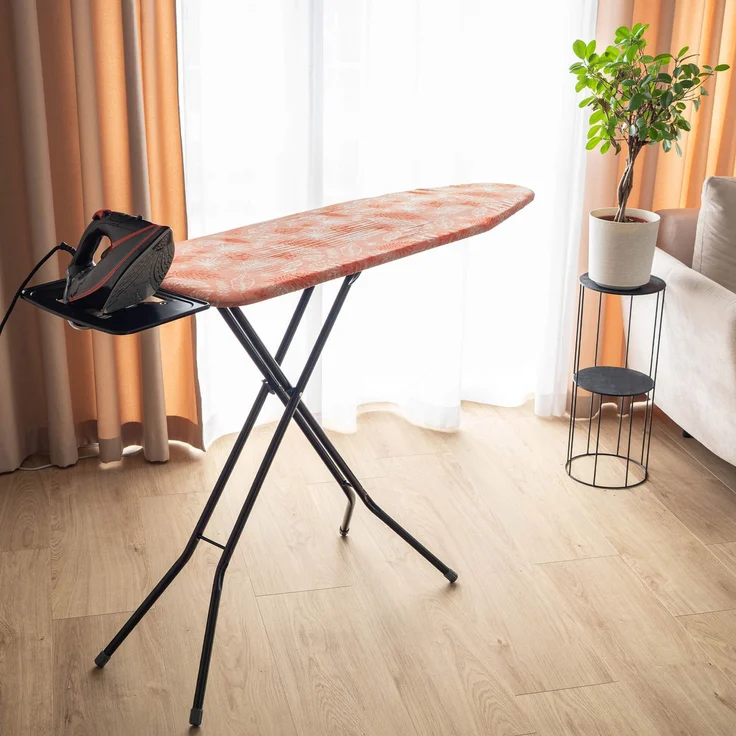 KADAX Bügelbrett 120x38 cm, klappbarer Bügeltisch mit stabiler Stahlkonstruktion, hitzebeständigem Bezug und Ablage für Bügeleisen, höhenverstellbar (Orange) – Bild 3