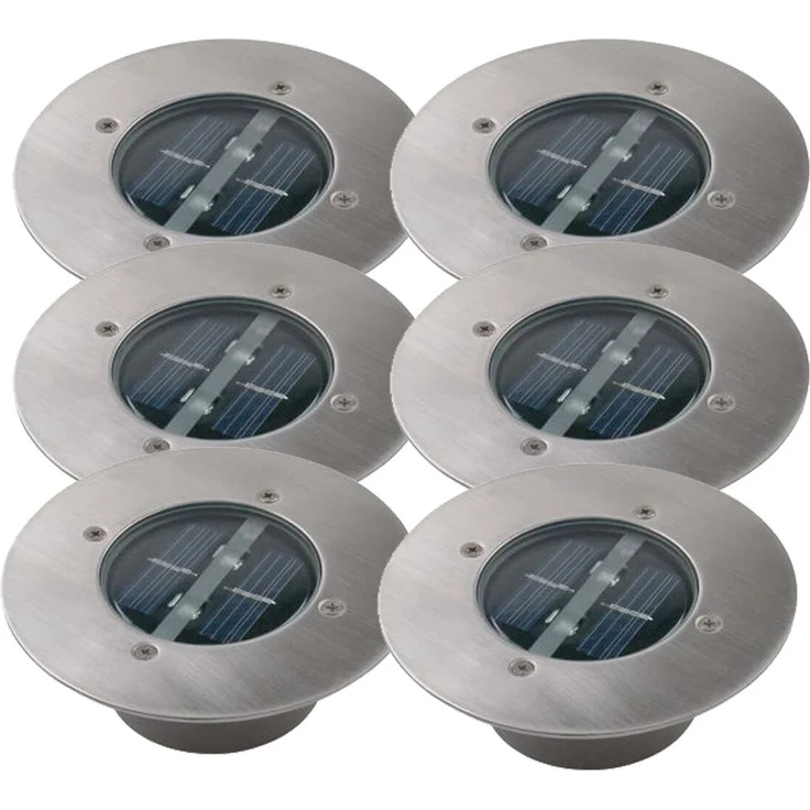Solar LED Bodeneinbaustrahler 6er SET für Außen, Edelstahl rund Ø14cm IP67 – Bild 2