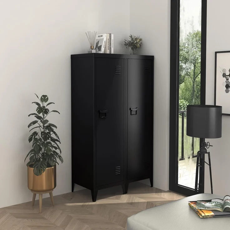 FurnitureR Metall-Aktenschrank mit Spind, Aufbewahrungsschrank, Bodenschrank, Metallaufbewahrung, Organizer, für Wohnzimmer, Badezimmer, Büro, schwarz, 138 x 38 x 38 cm – Bild 3