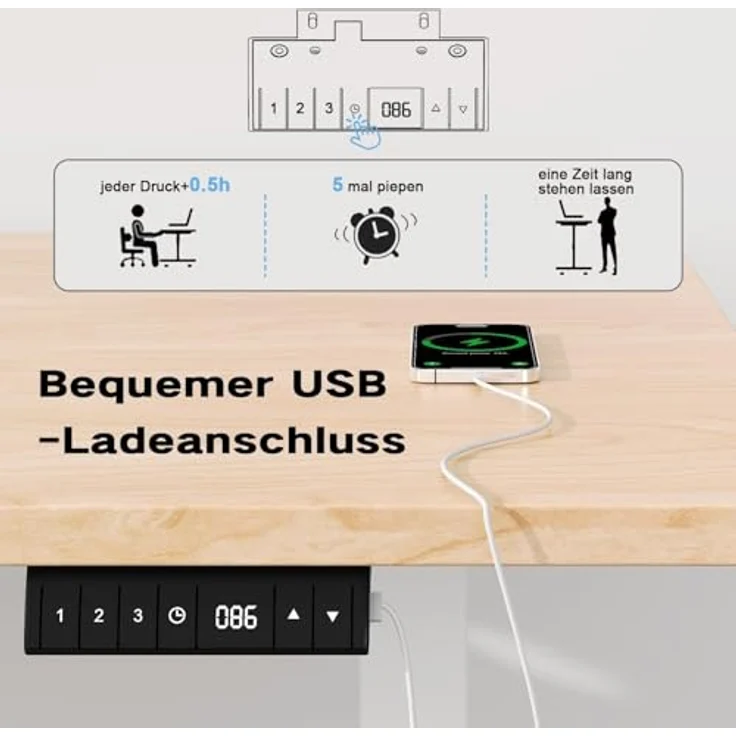 JUMMCIO Höhenverstellbarer Schreibtisch 160x80 cm, Stabiler Elektrischer Schreibtisch mit Vierteilige Tischplatte, Computertisch mit Memory Funktion,Standing Desk für Büro, Beige&Schwarz – Bild 4
