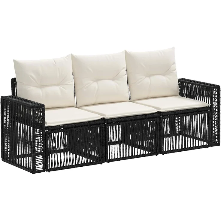 vidaXL Gartensofa-set 3 stk. 3-Sitzer Schwarz und Cremeweiß 3435040 – Bild 1