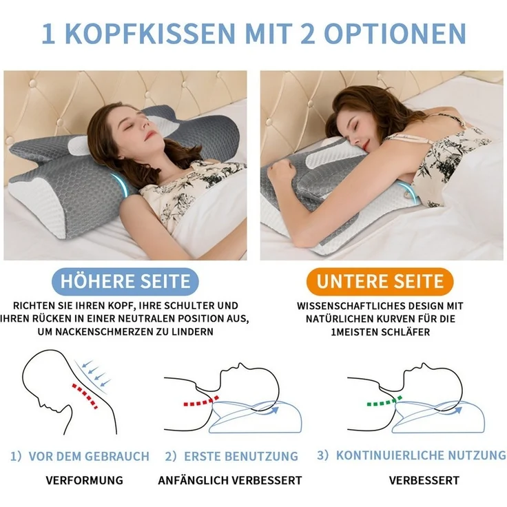 Esun Kopfkissen Memory Foam Kissen, Ergonomisches Kopfkissen Orthopädische Kissen, Seitenschlafer Rückenschlafer Bauchschlafer, Set, Kissen vom OEKO-TEX® und CertiPUR Getestet, für Seiten Rücken & Bauchschläfer, Nackenkissen Antischnarchkissen – Bild 3