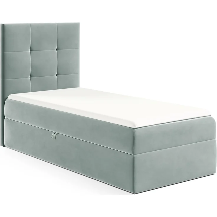 MEBLINI Kinderbett mit Bettkasten MINO 2 100x200 Links – H3/Blaugrau Samt Gepolstert Einzelbett mit Matratze - Polsterbett mit Stauraum - Bett mit Kopfteil – Stauraumbett – Bild 1