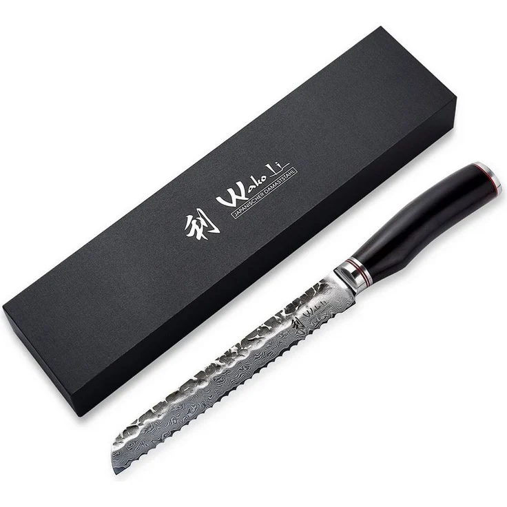 Wakoli Brotmesser EBO Damast Küchenmesser Kochmesser 20 cm Wellenschliffklinge, aus 67 Lagen Damaststahl, VG10 Kern – Bild 2