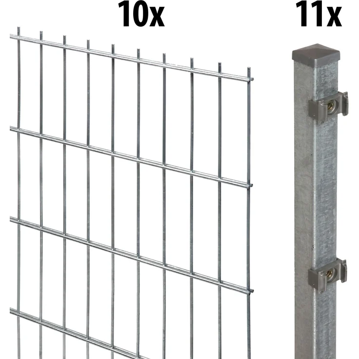 Garden 'N' More Doppelstabmattenzaun Set standard, 83 cm hoch, feuerverzinkt, 10 Elemente für 20 m, 11 Pfosten – Bild 2