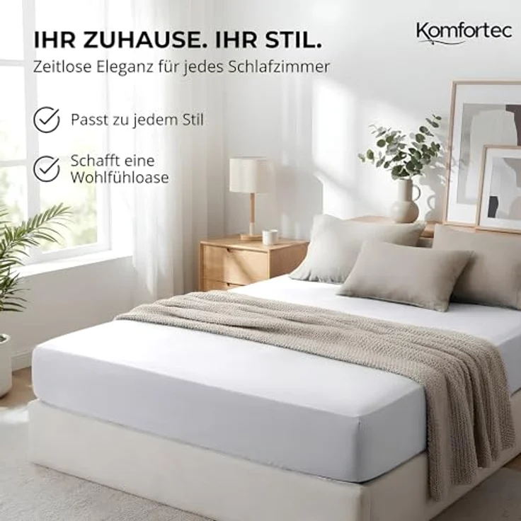 Komfortec Mikrofaser Spannbettlaken 200x200 cm – Weiches Spannbetttuch mit Rundumgummi – Fitted Sheet für Matratzen bis 30 cm – Weiß – Oeko-Tex – Pflegeleicht & Hautfreundlich – 90g/m² – Bild 7