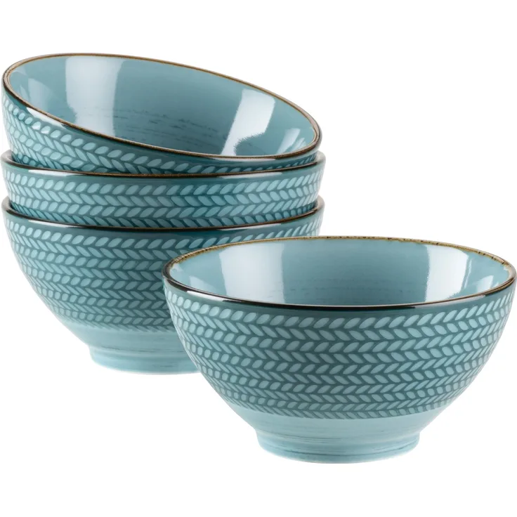 Müslischalen Set aus 4 handbemalten Schalen in Gastronomie-Qualität, ideal auch als Suppenschüsseln, moderner Vintage Stil; Blau