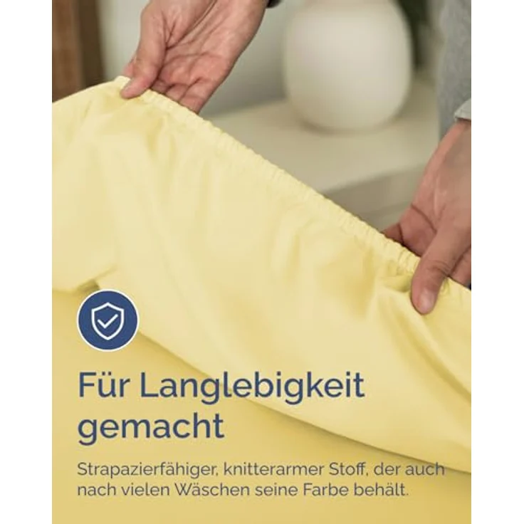 Spannbettlaken 120x190 cm Gelb - 40cm (16") Zoll Tiefe Tasche - Premium Mikrofaser Spannbetttuch - Weich, Knitter- und Bügelfrei - Atmungsaktiv, Hypoallergen und Oeko-TEX Standard 100 Zertifiziert – Bild 6