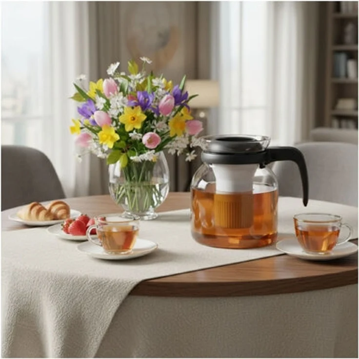 Teekanne Glaskanne 1200ml mit Teesieb Deckel und Griff eleganter Teegenuss – Bild 5