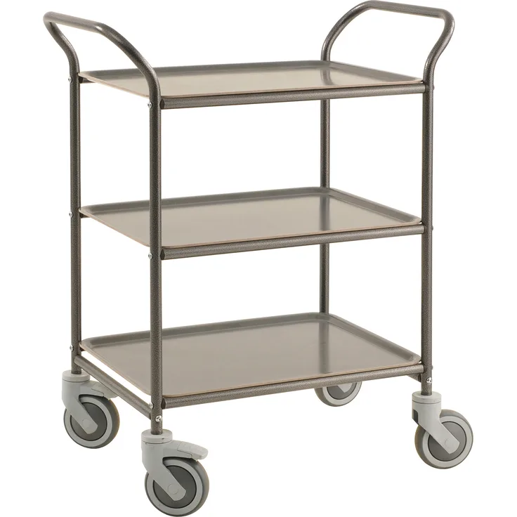 Kongamek Tablettwagen 770x495x960mm Anthrazit grau pulverbeschichtet mit Bremse und 3 Tabletts in grau