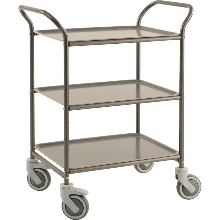 Kongamek Tablettwagen 770x495x960mm Anthrazit grau pulverbeschichtet mit Bremse und 3 Tabletts in grau