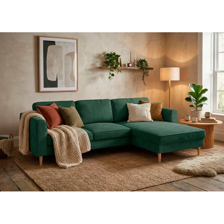 Home affaire Ecksofa Booster, whlw. mit Schlaffunktion & Bettkasten, Fuß Buche lackiert, Recamiere beidseitig montierbar, L-Form, in Cord & Struktur, B: 232 cm – Bild 1